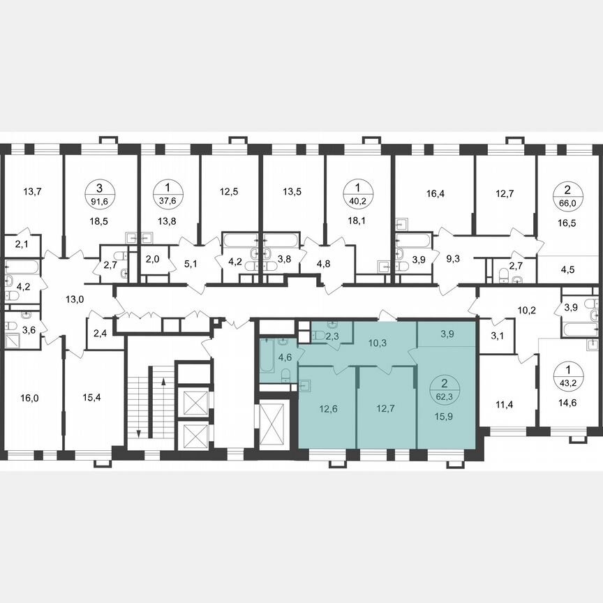 2-к. квартира, 62,3 м², 16/20 эт.