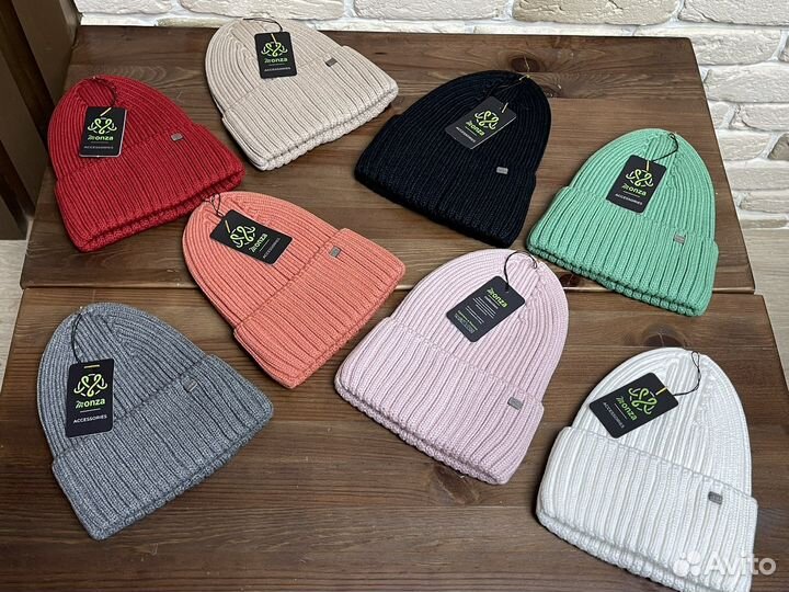 Женские шапки бини тыковка на флисе