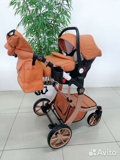 Новая коляска 3в1 Luxmom 608-2 NEW (ириска/кожа)