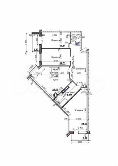3-к. квартира, 114,7 м², 3/10 эт.