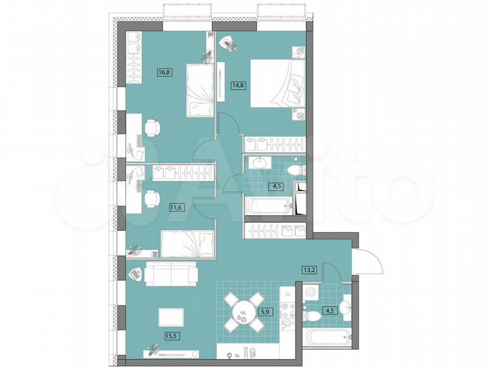 3-к. квартира, 86,9 м², 14/28 эт.