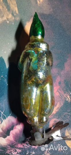 Елочные игрушки СССР на прищепке Клоун с дудочкой