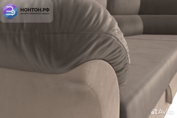 Диван угловой дельфин Карнелла велюр коричневый