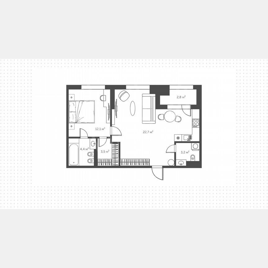 1-к. квартира, 55,5 м², 7/48 эт.