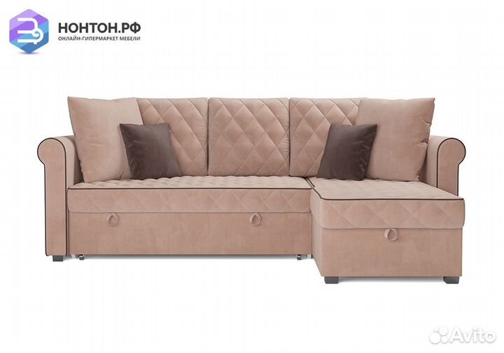 Угловой диван дельфин Берлин микровельвет бежевый