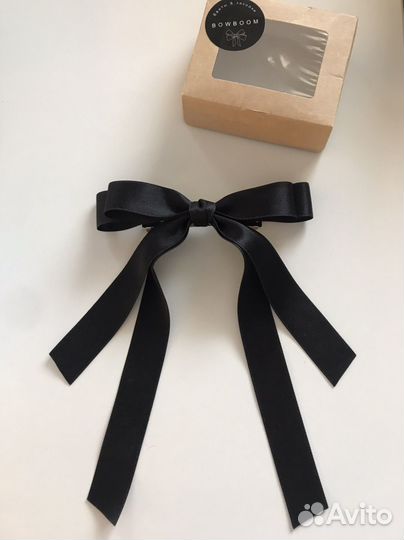 Заколка бант черная атласная