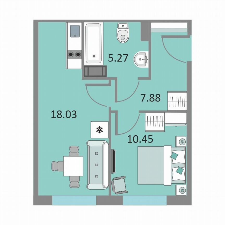 1-к. апартаменты, 41,3 м², 3/13 эт.