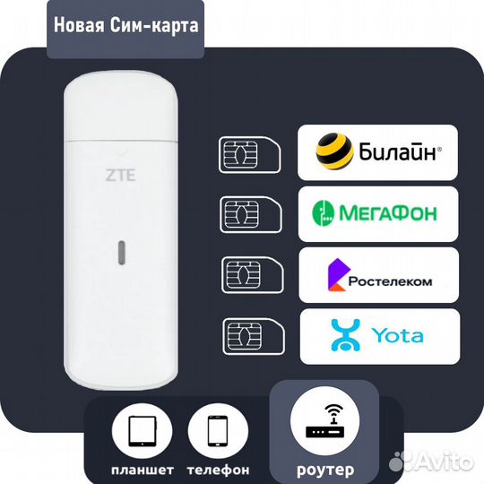 USB Модем/роутер 4G LTE ZTE + сим безлимит