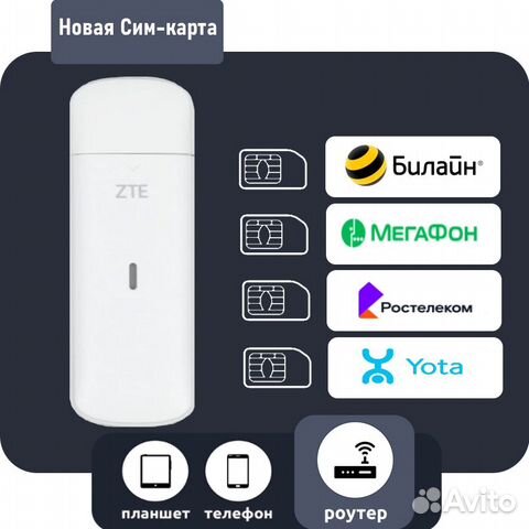 USB Модем/роутер 4G LTE ZTE + сим безлимит