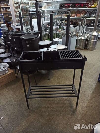 Мангал 820мм с решеткой, полкой, кольцом под казан