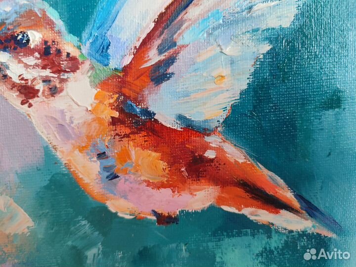 Маленькая картина маслом Колибри 20/20 см