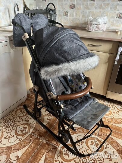 Детские зимние санки-коляска на колесах новые