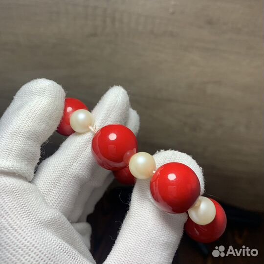 Винтажный Браслет Красный Коралл Прессованный