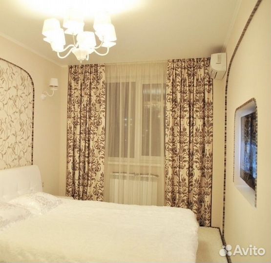 Штора 280х250см, Белый с коричневым вензелем