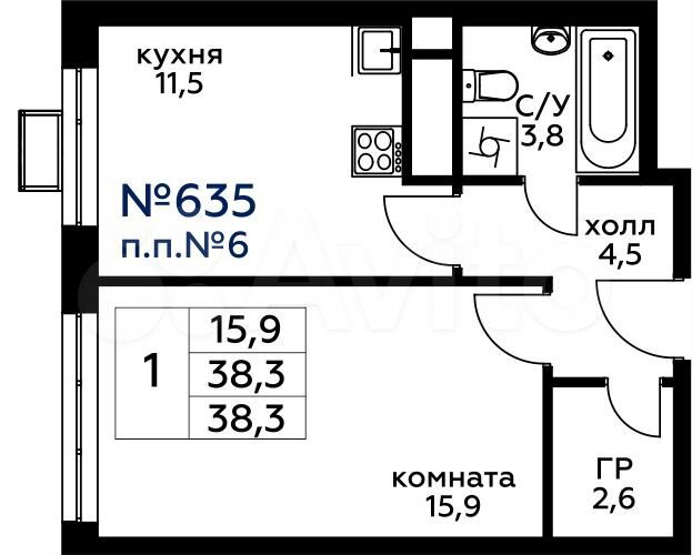 1-к. квартира, 39 м², 18/21 эт.