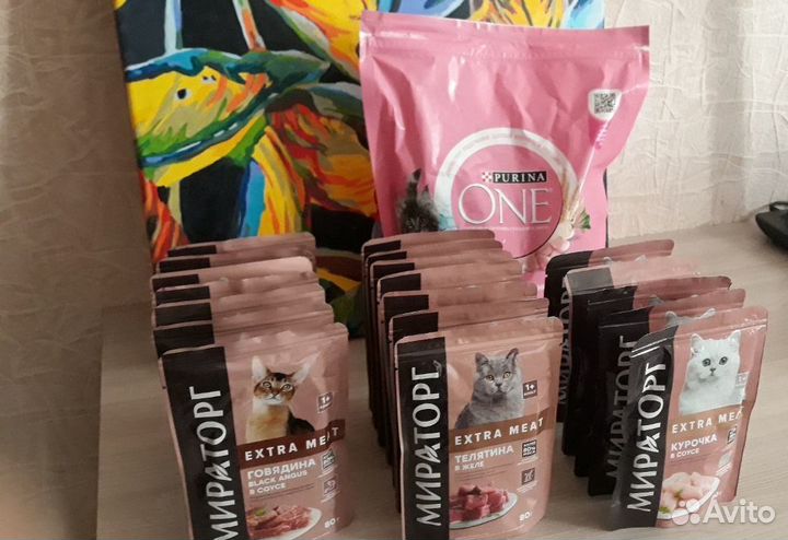 Сухой корм для кошек Purina One + влажный Мираторг