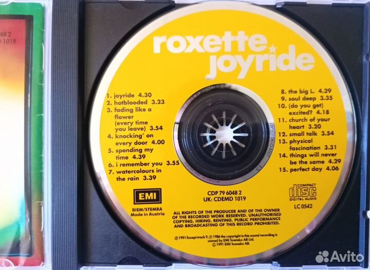 Рок cd диск roxette/Joyride 1 press(фирма)