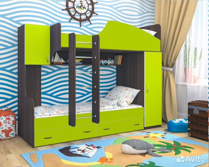 Двухъярусная кровать Юниор-2 со шкафом.Любые цвета