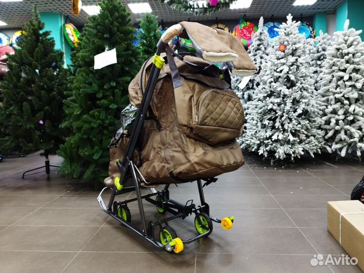 Санки коляска Galaxy 3-2T бронза
