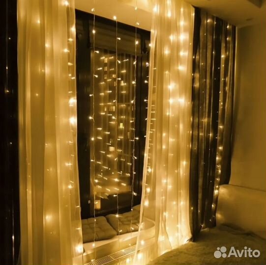 Гирлянда Штора (на окно). Гирлянда занавес. Новая