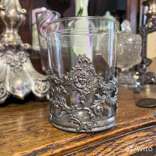 Старинный подстаканник рококо путти