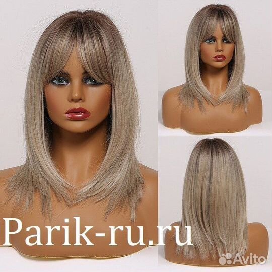 Длинный прямой парик с челкой блонд