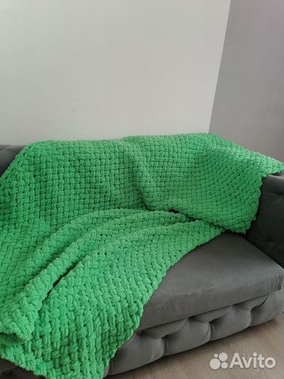 Зелёный Плед вязаный