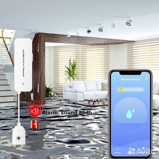 Умный датчик протечки воды (Wi-Fi, 2*AAA)
