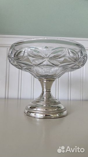 Хрустальная с серебром ваза. Винтаж