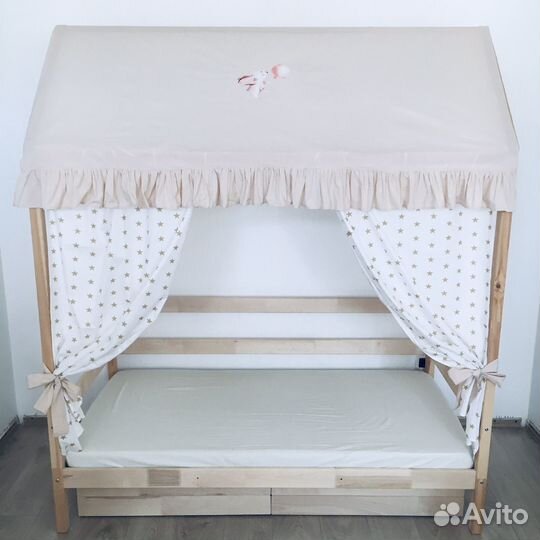 Крыша и шторки для кроватки домика