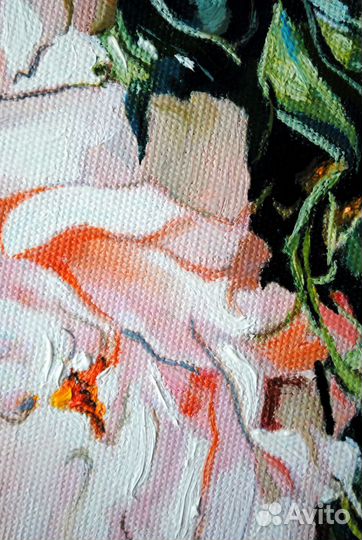 Картина маслом с розами Картина с цветами 40х30 см