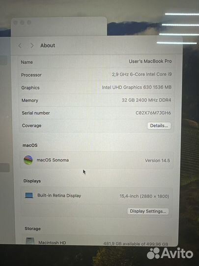 Macbook Pro 15/2018/i9/32gb/500ssd ростест