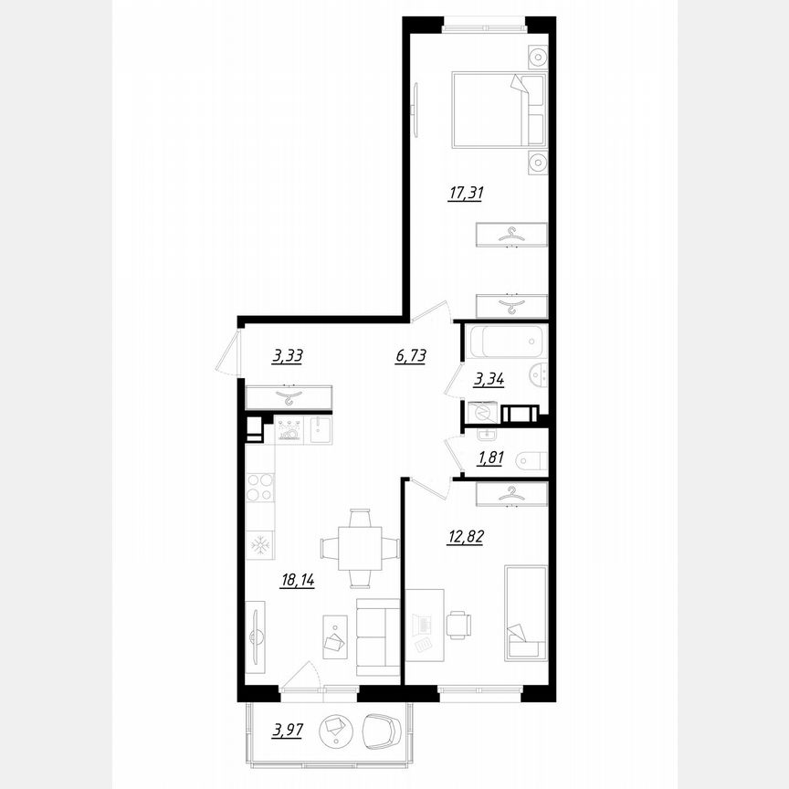 2-к. квартира, 64,6 м², 4/5 эт.
