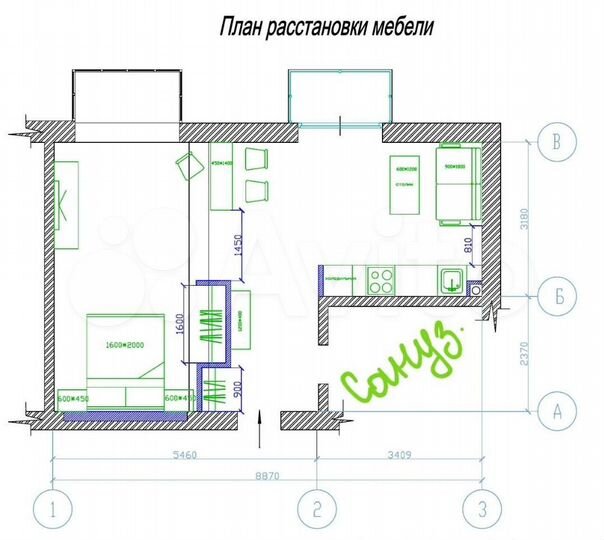Своб. планировка, 51 м², 2/4 эт.