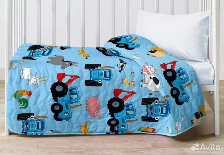 Детское одеяло синий трактор