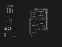 1-к. квартира, 36,2 м², 3/51 эт.