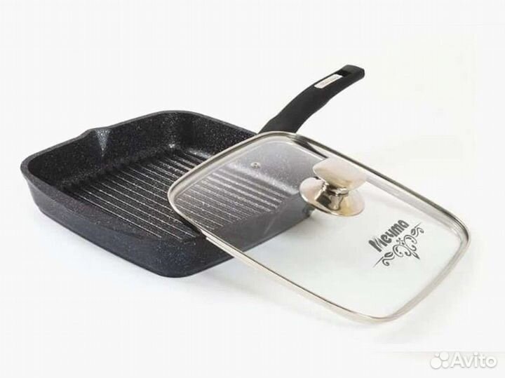 Сковорода гриль 28*28см с крышкой Гранит star