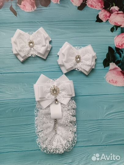 Банты в школу, набор с галстуком-брошью