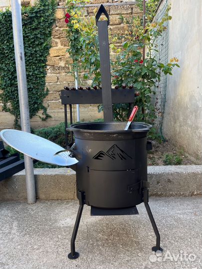 Чугунный узбекский казан и печь 3 мм с дымоходом