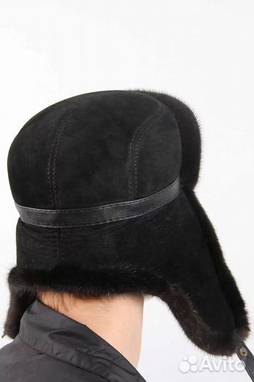 Шапка-ушанка замшевая с мехом норки