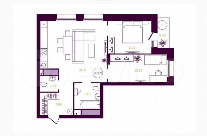 2-к. квартира, 71 м², 19/25 эт.