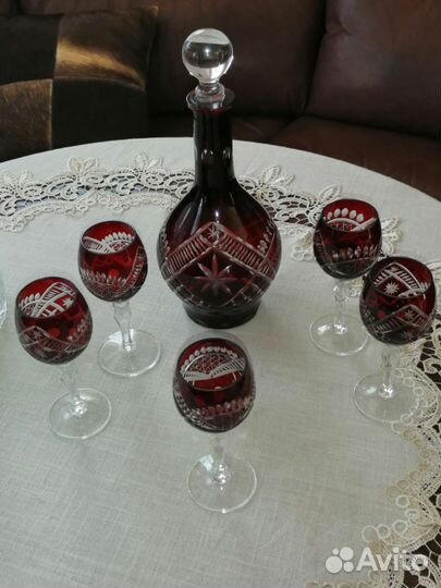 Графин и бокалы, гранатовый хрусталь, Германия