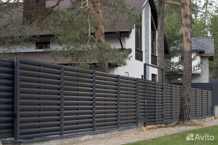 Штакетник Полукруглый Slim с прямым резом 0,45 PE RAL 7024 мокрый асфальт