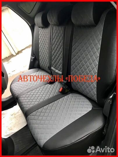 Чехлы Kia Soul 3 из экокожи чёрно-серые Ромб