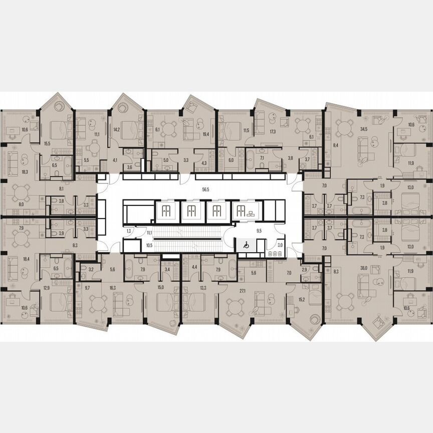 2-к. квартира, 61,1 м², 34/39 эт.