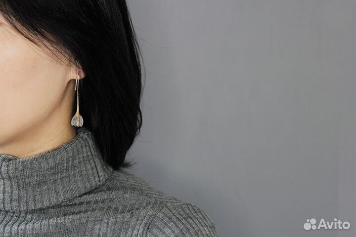 Нежные серьги подснежники в позолоте Sakura Dream