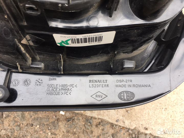 Фонарь задний правый renault logan 2