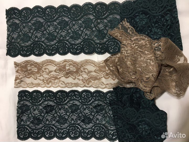 Кружева зеленые, бежевые эластичные
