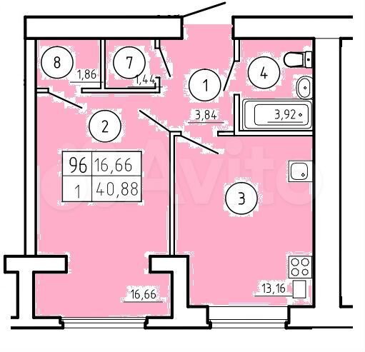 1-к. квартира, 40,8 м², 2/8 эт.