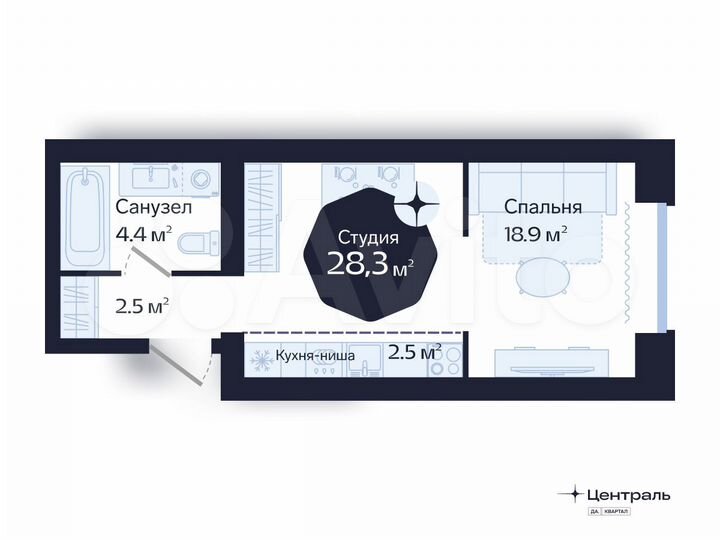 Квартира-студия, 28,3 м², 7/16 эт.